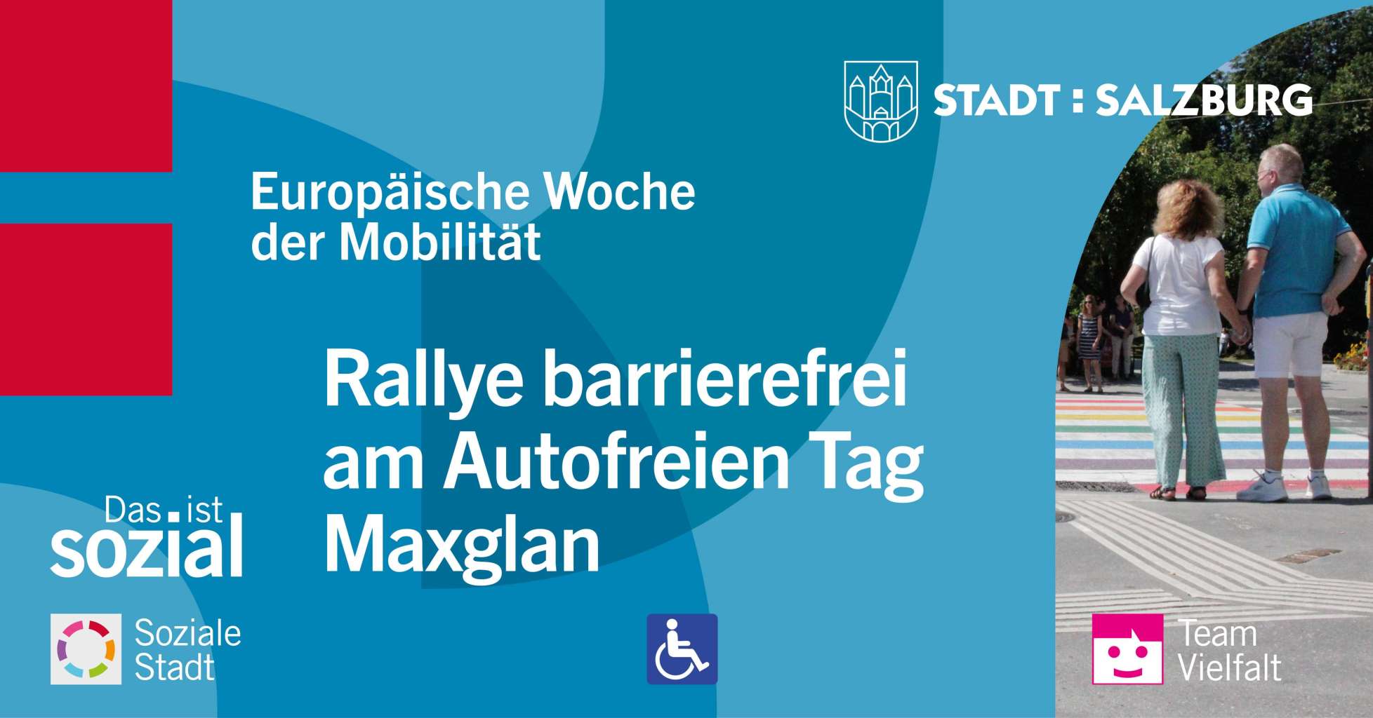 Das Bild zeigt das Plakat von der Rallye barrierefrei am Autofreien Tag Maxglan