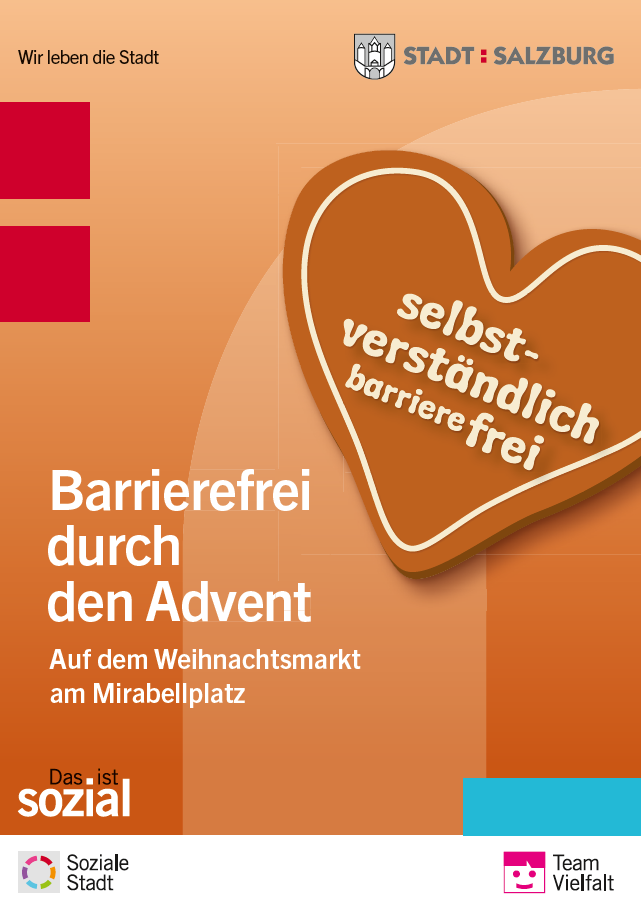 Das Bild zeigt das Plakat "Barrierefrei durch den Advent" mit einem Lebkuchenherz in dem der Text "selbstverständlich barrierefrei" steht.
