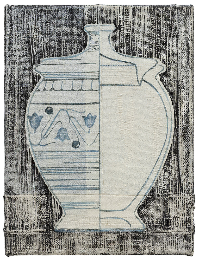 „Von außen anders“, Tusche, gezogenes Garn auf Loden und Mischgewebe, 40 × 30 cm, 2025