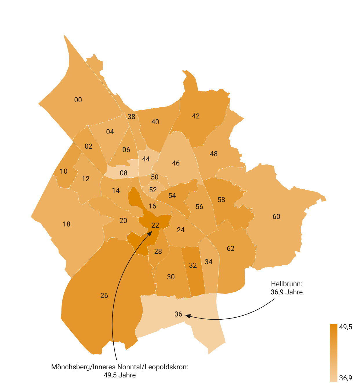 Stadt Salzburg; Stand 1.1.2025; Quelle: Lokales Melderegister der MA 01/02 – Einwohner- und Standesamt